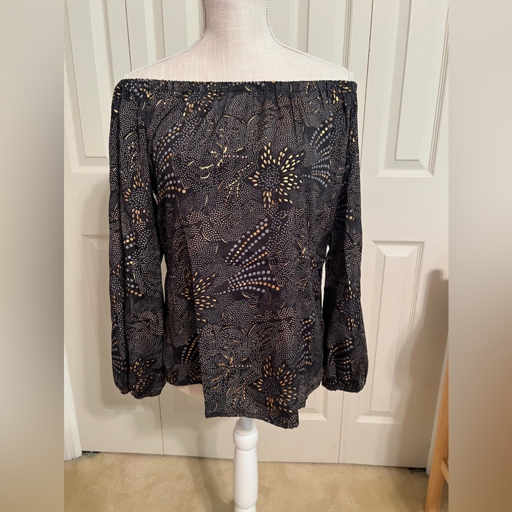 Paani Blouse Black & Gold Foil 3/4 sleeve NWT